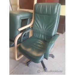 Green Leather Rolling Adjustable Office Chair